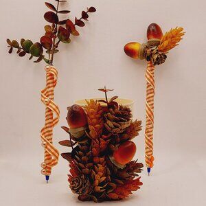 Fall/Autumn Centerpiece-Writing Pen Holder-Storage with 2 Matching Pens